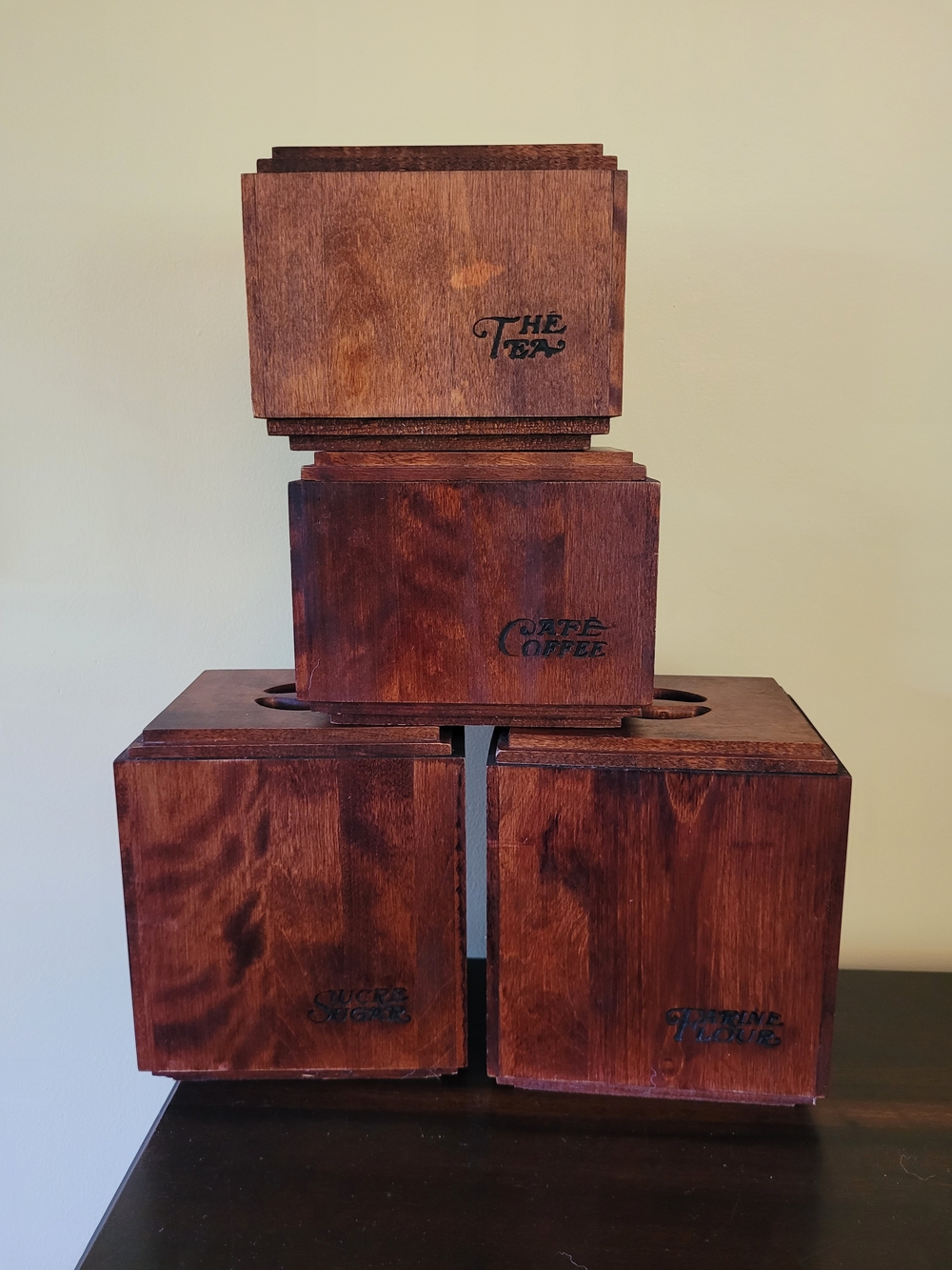 Vintage Wooden Baribocraft Of Canada Kitchen Canister Set - Dark Stained Brown